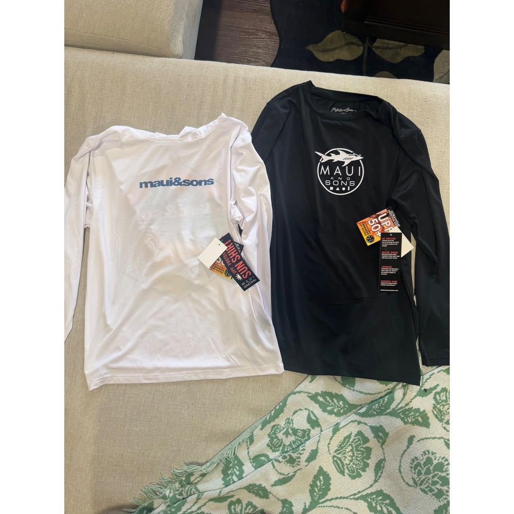 Maui and Sons Kids UPF 50+ Sun Shirts 2pk Long Sleeve Hooded Black White L 10/12